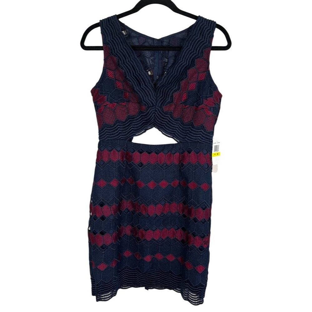 Colorful Abstract Cutout Dress Blue M Preppy Classic Chic Retro Mod Resort Artsy